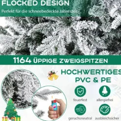 218 cm großer beflockter Weihnachtsbaum künstlicher Christbaum mit 8 Lichtmodi 350 mehrfarbigen LED-Lichtern