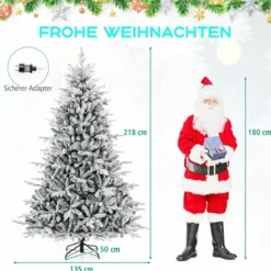 218 cm großer beflockter Weihnachtsbaum künstlicher Christbaum mit 8 Lichtmodi 350 mehrfarbigen LED-Lichtern