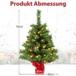 64 cm Großer Beleuchteter Mini-Weihnachtsbaum Tischbaum mit 50 LED-Lichtern Grün