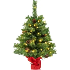 64 cm Großer Beleuchteter Mini-Weihnachtsbaum Tischbaum mit 50 LED-Lichtern Grün
