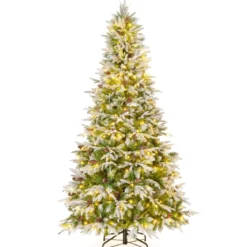 225 cm großer beleuchteter Weihnachtsbaum, schneebedeckter Festtagsbaum mit Scharnierstruktur