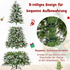 225 cm großer beleuchteter Weihnachtsbaum, schneebedeckter Festtagsbaum mit Scharnierstruktur