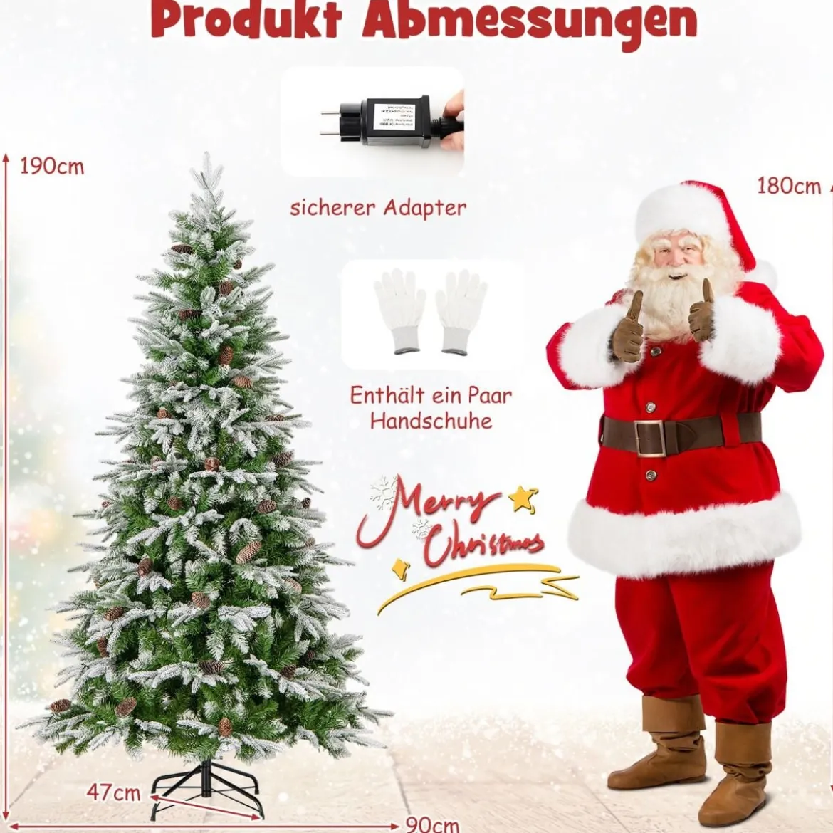 190 cm großer beleuchteter Weihnachtsbaum schneebedeckter Festtagsbaum mit Scharnierstruktur