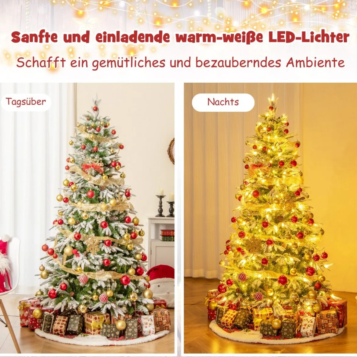 190 cm großer beleuchteter Weihnachtsbaum schneebedeckter Festtagsbaum mit Scharnierstruktur