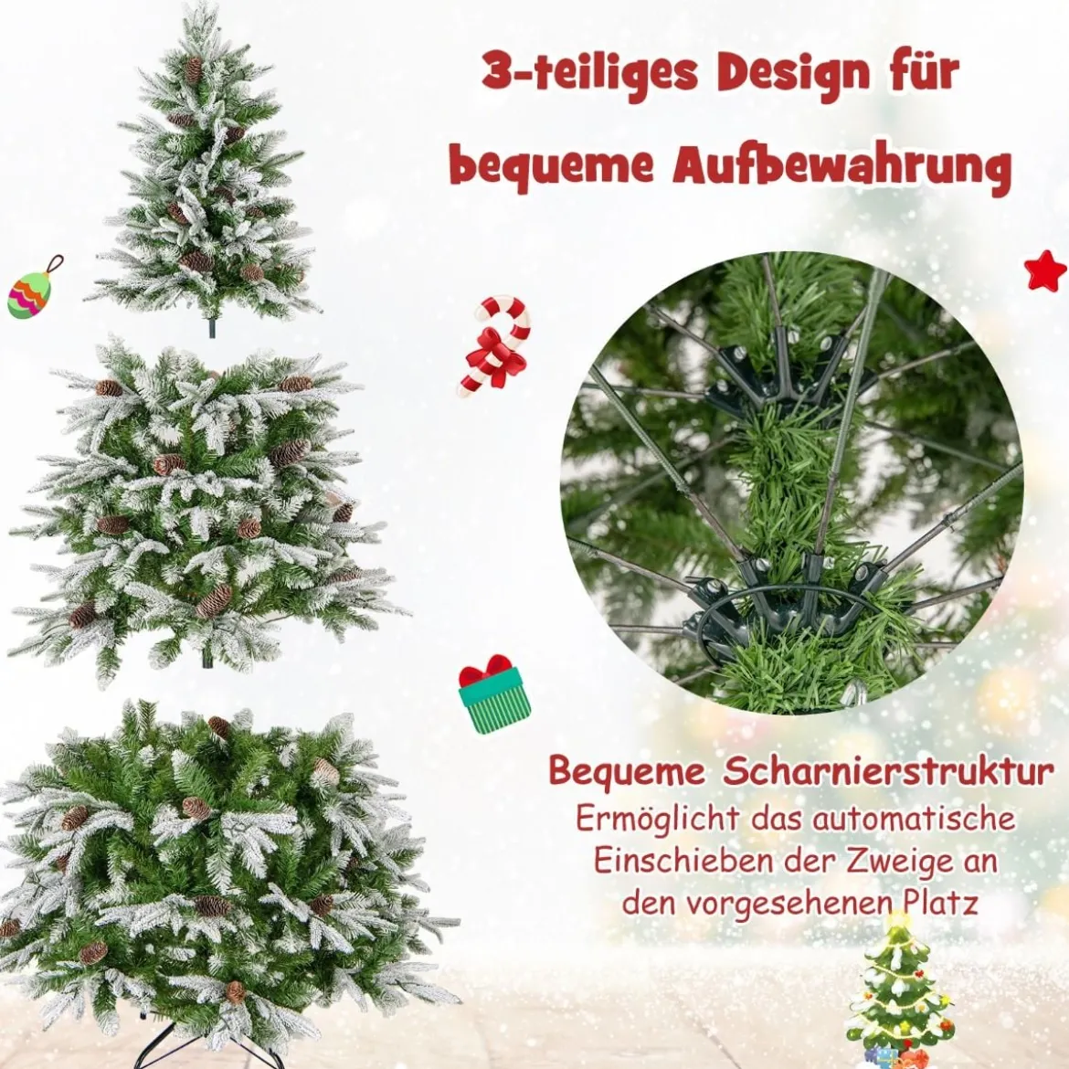 190 cm großer beleuchteter Weihnachtsbaum schneebedeckter Festtagsbaum mit Scharnierstruktur