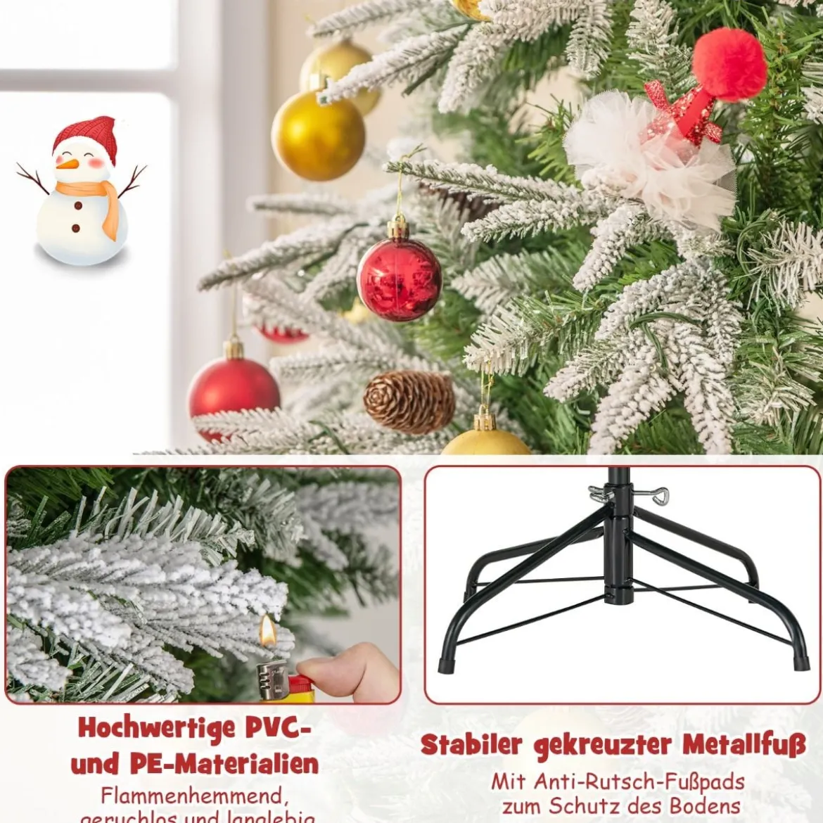 190 cm großer beleuchteter Weihnachtsbaum schneebedeckter Festtagsbaum mit Scharnierstruktur