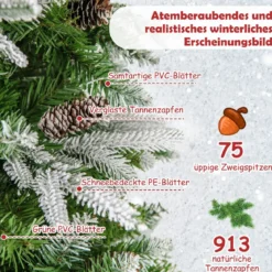 225 cm großer beleuchteter Weihnachtsbaum schneebedeckter Festtagsbaum in Bleistiftform