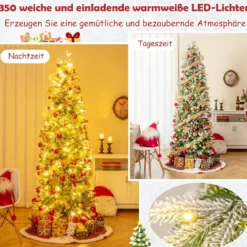 225 cm großer beleuchteter Weihnachtsbaum schneebedeckter Festtagsbaum in Bleistiftform