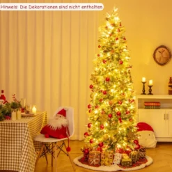 225 cm großer beleuchteter Weihnachtsbaum schneebedeckter Festtagsbaum in Bleistiftform