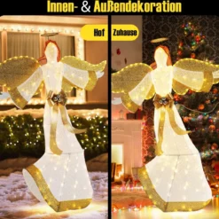 160 cm großer beleuchteter Weihnachtsengel Leuchtende Engelsfigur mit Heiligenschein Warmweiß
