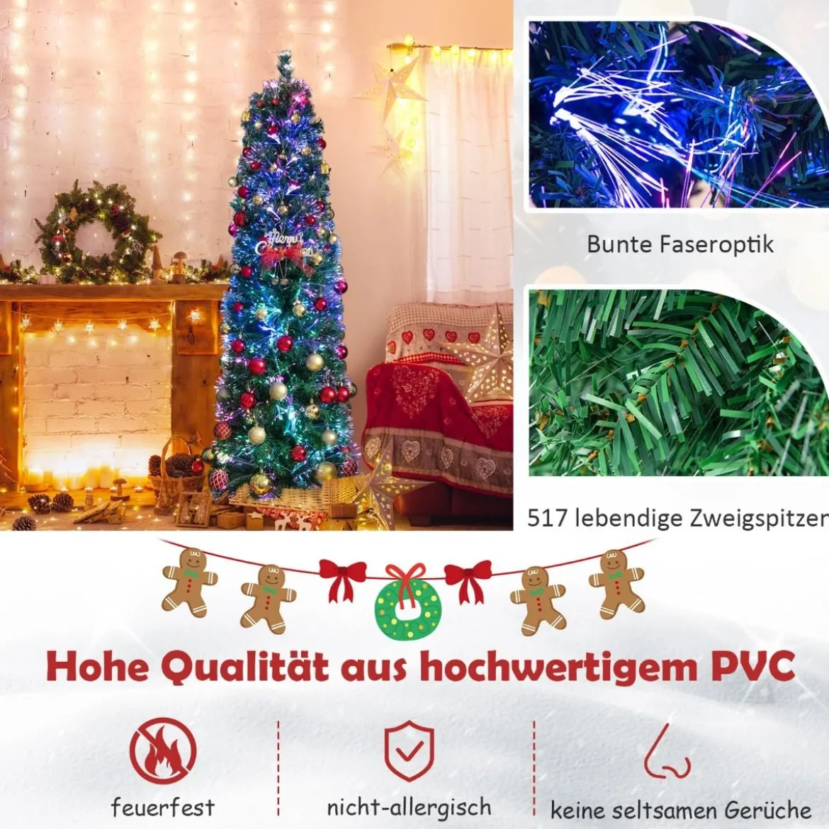 180 cm Großer Künstlicher Weihnachtsbaum in Glasfaseroptik Grün