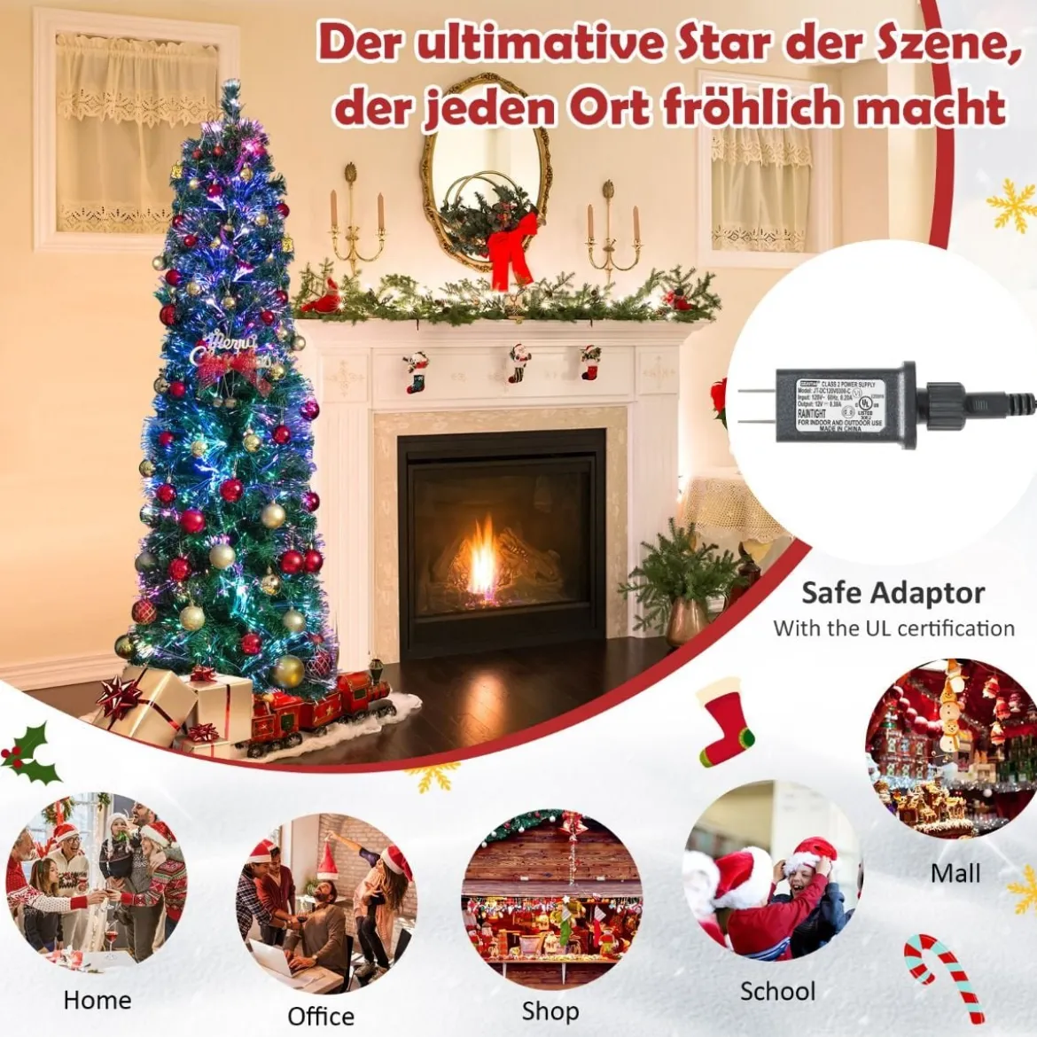 180 cm Großer Künstlicher Weihnachtsbaum in Glasfaseroptik Grün