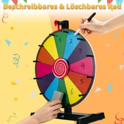 38 cm Großes Glücksrad mit 12 Feldern Tisch-Spinnrad für Preise Bunt