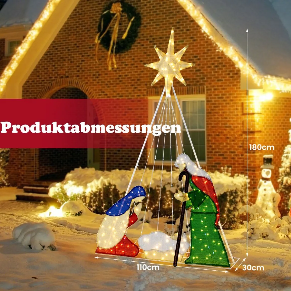 180 cm Große Weihnachtskrippe mit 240 WarmweißenLED-Lichtern Weihnachten Krippe