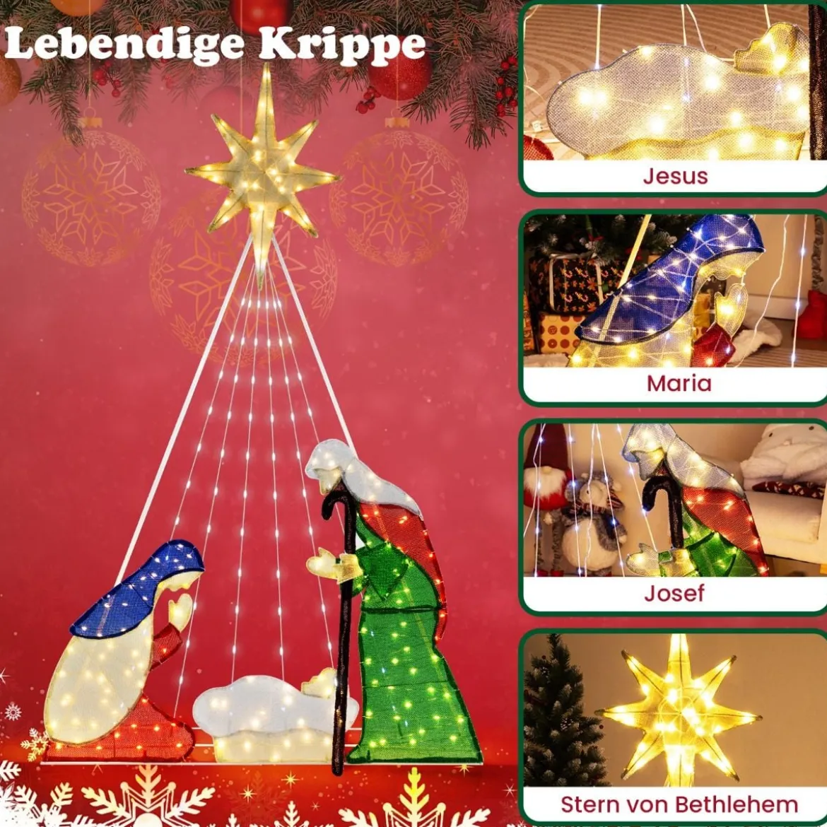 180 cm Große Weihnachtskrippe mit 240 WarmweißenLED-Lichtern Weihnachten Krippe