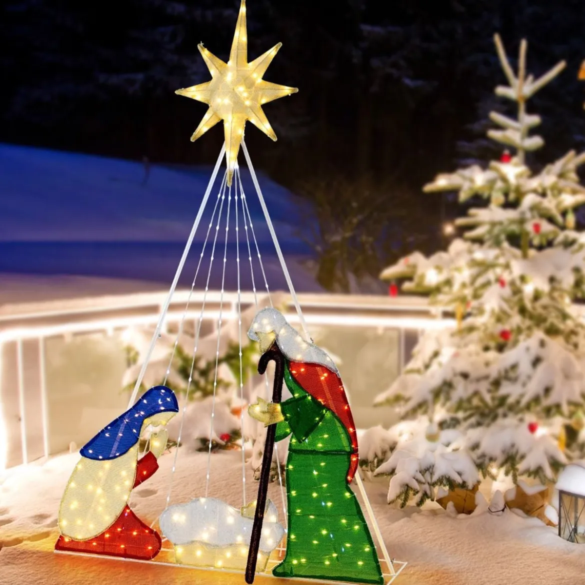 180 cm Große Weihnachtskrippe mit 240 WarmweißenLED-Lichtern Weihnachten Krippe