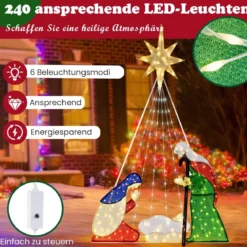 180 cm Große Weihnachtskrippe mit 240 WarmweißenLED-Lichtern Weihnachten Krippe