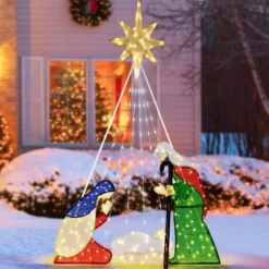 180 cm Große Weihnachtskrippe mit 240 WarmweißenLED-Lichtern Weihnachten Krippe