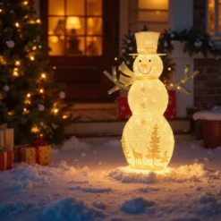 141 cm groß LED Schneemann Weihnachtsdeko mit 100 Warmweißen LED-Lichtern & Hut & Schal