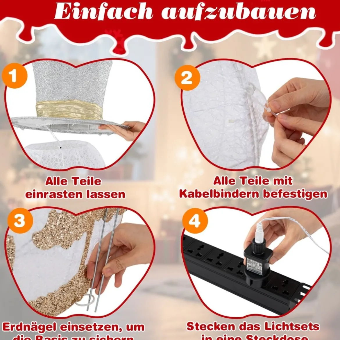 141 cm groß LED Schneemann Weihnachtsdeko mit 100 Warmweißen LED-Lichtern & Hut & Schal