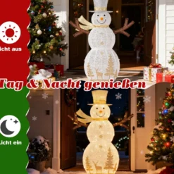 141 cm groß LED Schneemann Weihnachtsdeko mit 100 Warmweißen LED-Lichtern & Hut & Schal