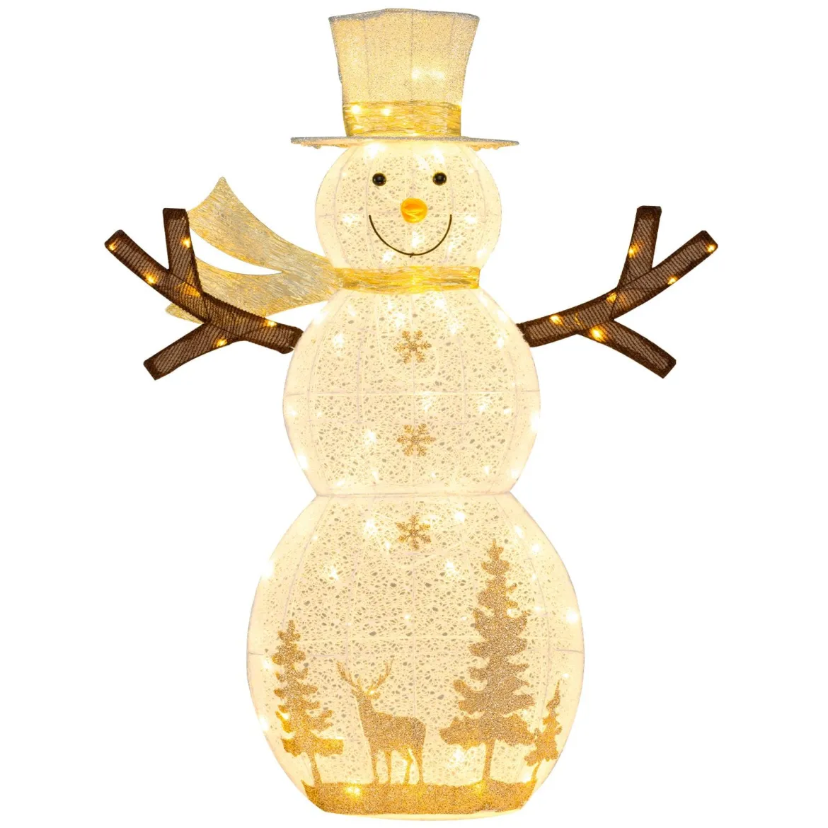 141 cm groß LED Schneemann Weihnachtsdeko mit 100 Warmweißen LED-Lichtern & Hut & Schal