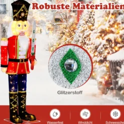 157 cm groß Weihnachten Nussknacker Figur mit 100 LED-Lichtern Beleuchtete Weihnachtsdeko XXL