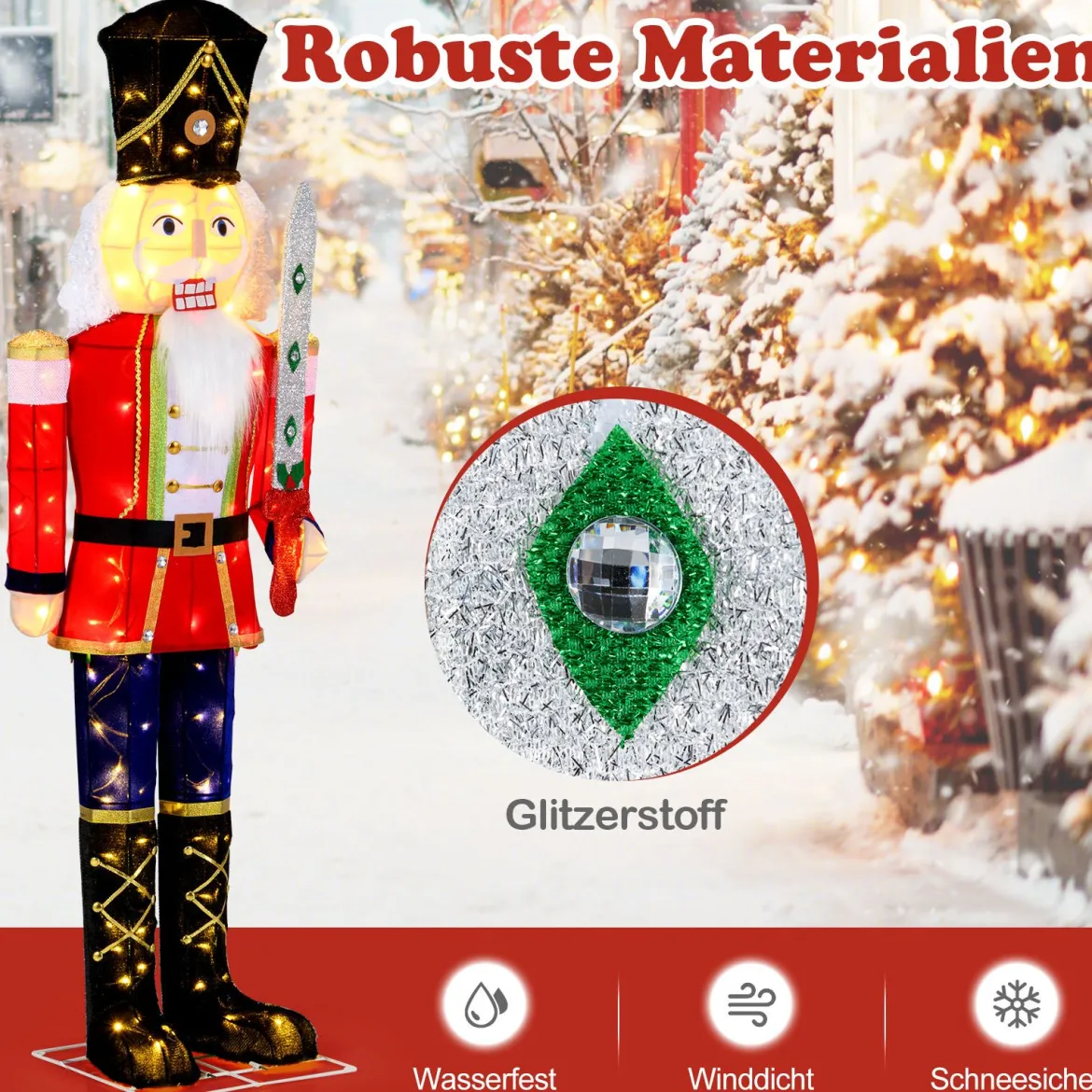 157 cm groß Weihnachten Nussknacker Figur mit 100 LED-Lichtern Beleuchtete Weihnachtsdeko XXL