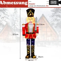 157 cm groß Weihnachten Nussknacker Figur mit 100 LED-Lichtern Beleuchtete Weihnachtsdeko XXL