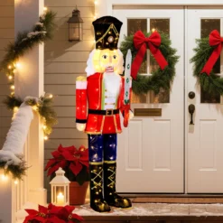 157 cm groß Weihnachten Nussknacker Figur mit 100 LED-Lichtern Beleuchtete Weihnachtsdeko XXL