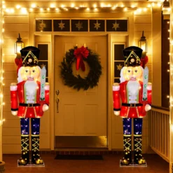 157 cm groß Weihnachten Nussknacker Figur mit 100 LED-Lichtern Beleuchtete Weihnachtsdeko XXL