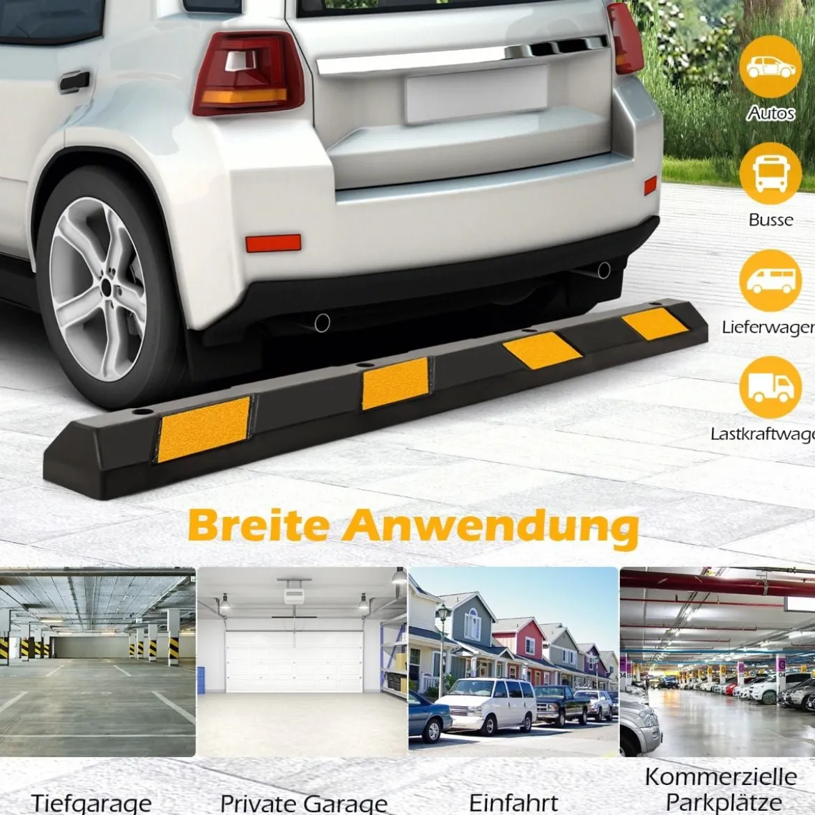 183 cm Gummi Radstopper Parkplatzbegrenzung bis 4000 kg Parkbegrenzung Einparkhilfe