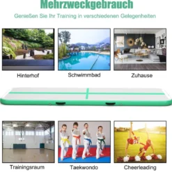 300 cm Gymnastikmatte Elektropumpe Turnmatte aufblasbar Tumbling Matte Grün