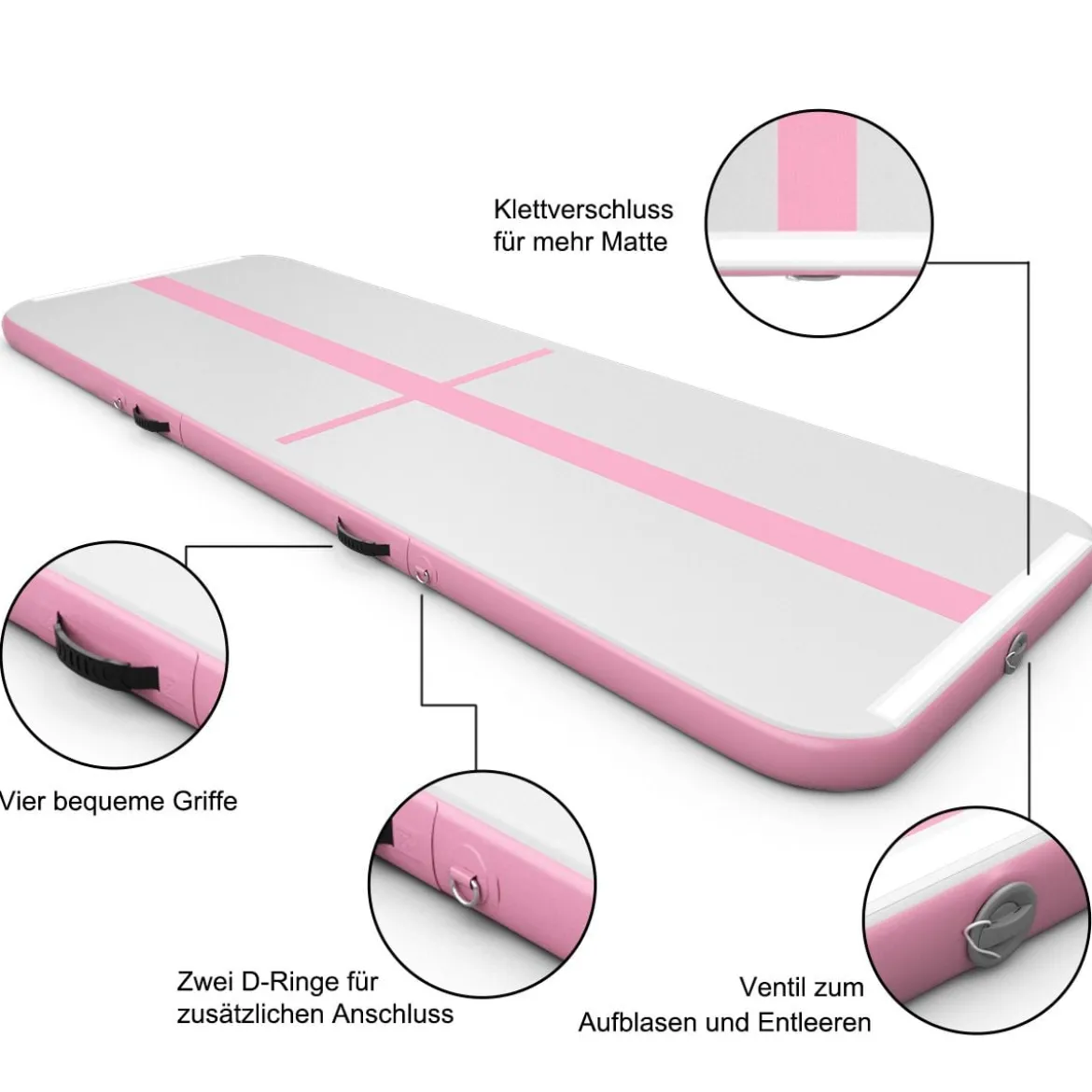 300 cm Gymnastikmatte Elektropumpe Turnmatte aufblasbar Tumbling Matte Rosa