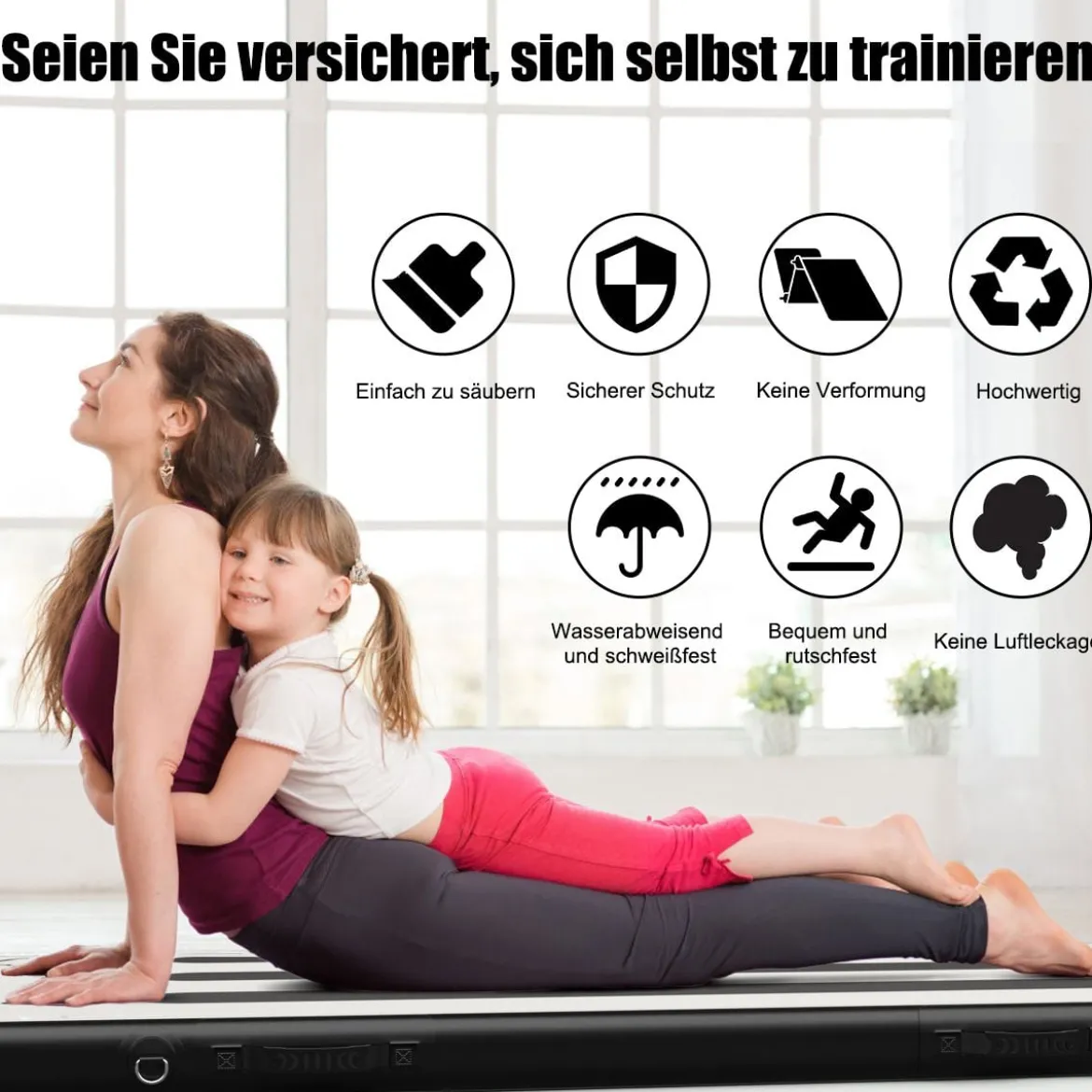 300 cm Gymnastikmatte Elektropumpe Turnmatte aufblasbar Tumbling Matte Silber