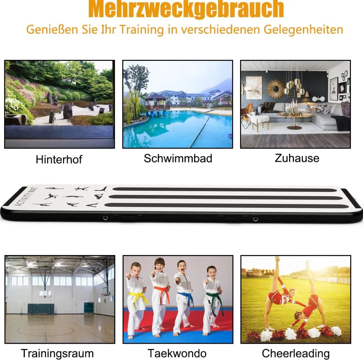 300 cm Gymnastikmatte Elektropumpe Turnmatte aufblasbar Tumbling Matte Silber
