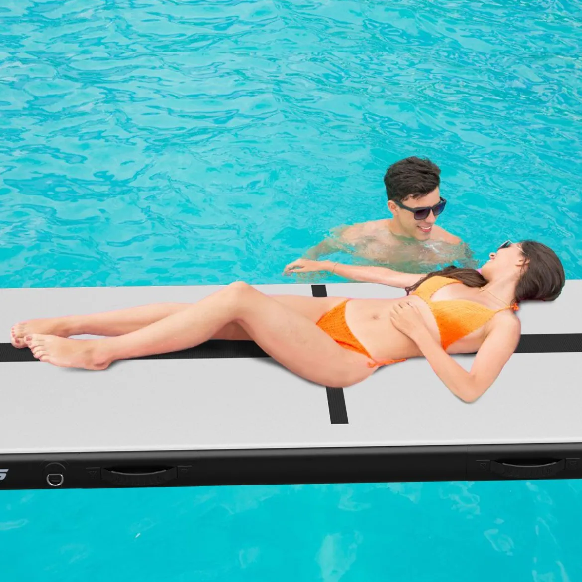 300 cm Gymnastikmatte Elektropumpe Turnmatte aufblasbar Tumbling Matte Schwarz