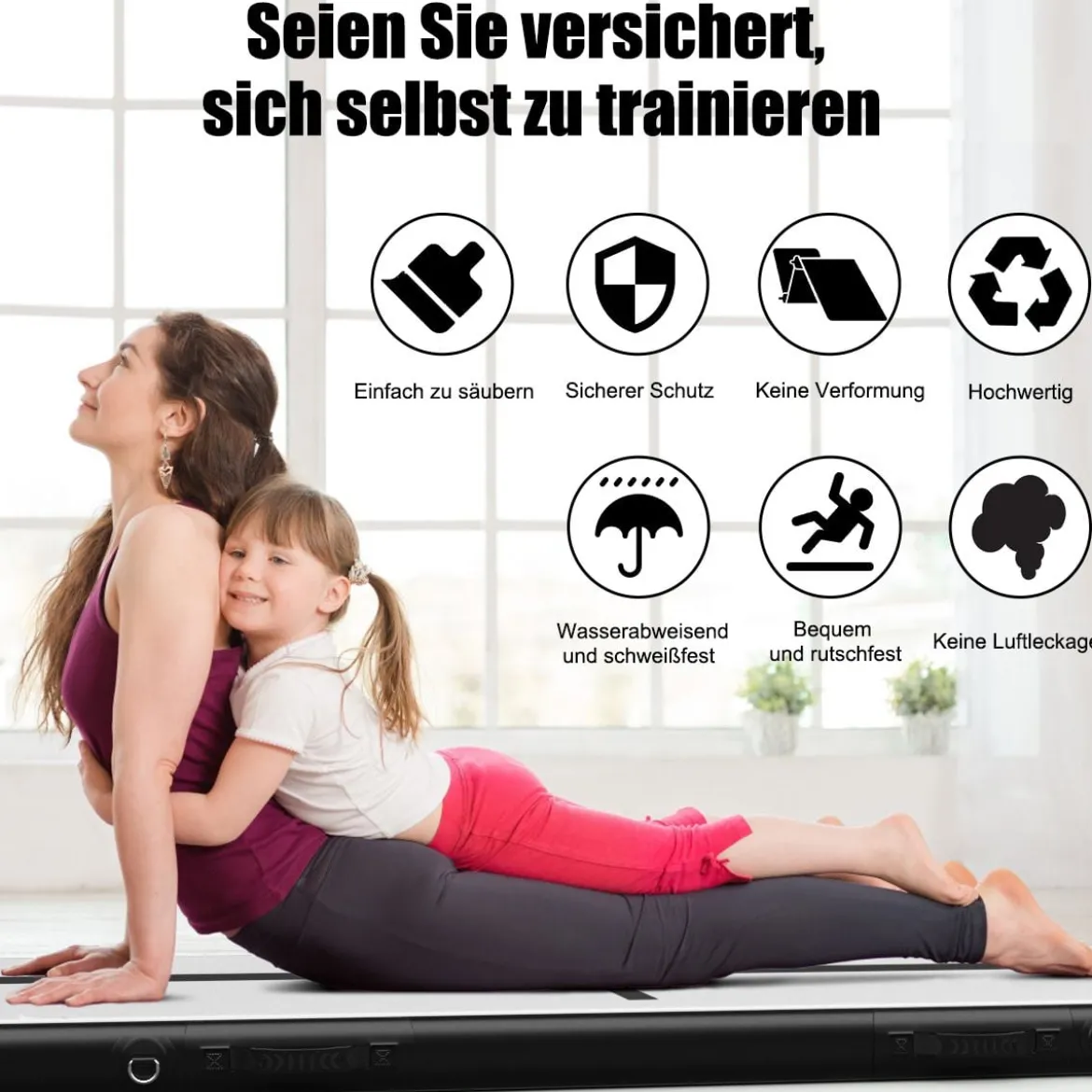 300 cm Gymnastikmatte Elektropumpe Turnmatte aufblasbar Tumbling Matte Schwarz