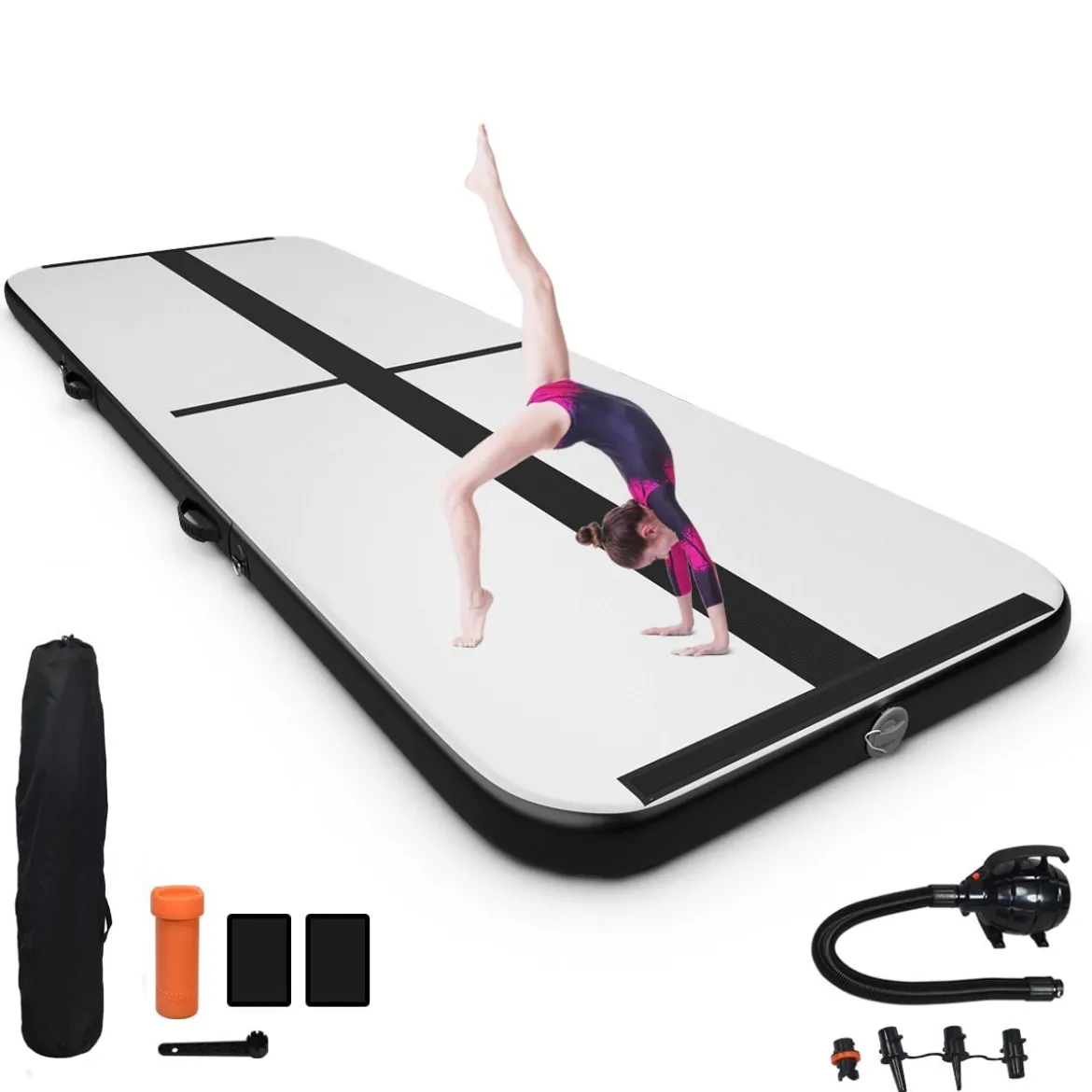 300 cm Gymnastikmatte Elektropumpe Turnmatte aufblasbar Tumbling Matte Schwarz