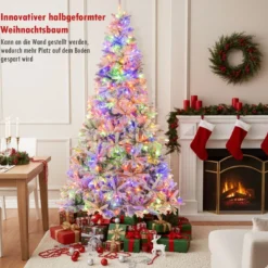 210 cm Halbkünstlicher Weihnachtsbaum Vorgeleuchtet Schnee-beflockter Weihnachtsbaum mit 852 Zweigspitzen
