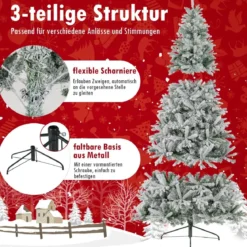210 cm Halbkünstlicher Weihnachtsbaum Vorgeleuchtet Schnee-beflockter Weihnachtsbaum mit 852 Zweigspitzen