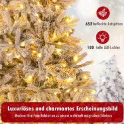 210 cm Halbkünstlicher Weihnachtsbaum Vorgeleuchtet Schnee-beflockter Weihnachtsbaum mit 852 Zweigspitzen