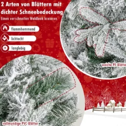 210 cm Halbkünstlicher Weihnachtsbaum Vorgeleuchtet Schnee-beflockter Weihnachtsbaum mit 852 Zweigspitzen