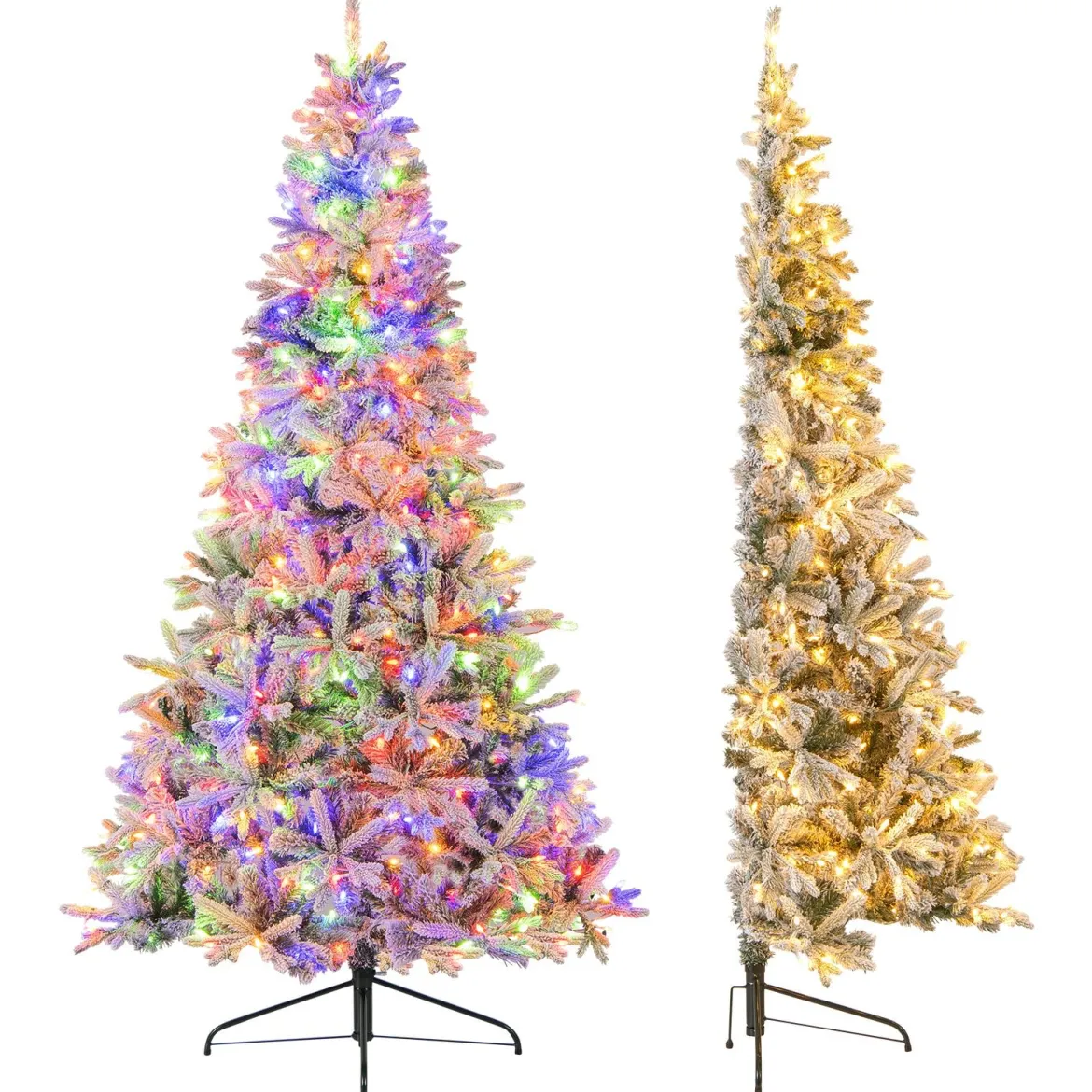 210 cm Halbkünstlicher Weihnachtsbaum Vorgeleuchtet Schnee-beflockter Weihnachtsbaum mit 852 Zweigspitzen