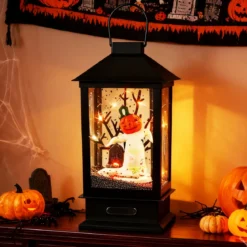 155 cm Halloween Deko Straßenlampe mit 6-farbigen LED-Leuchten & Musik & Schwarzem Schneeeffekt