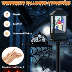 155 cm Halloween Deko Straßenlampe mit 6-farbigen LED-Leuchten & Musik & Schwarzem Schneeeffekt