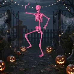 160 CM Halloween Skelett lebensgroß posierbares Skelett mit beweglichen Gelenken Halloween Dekoration Rosa