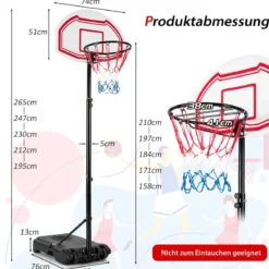 158-210 cm Höhenverstellbarer Basketballständer mit 2 Rädern & 2 Allwetternetz Korbanlag Weiß