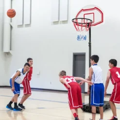158-210 cm Höhenverstellbarer Basketballständer mit 2 Rädern & 2 Allwetternetz Korbanlag Weiß