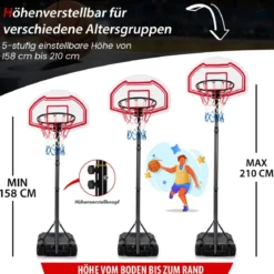 158-210 cm Höhenverstellbarer Basketballständer mit 2 Rädern & 2 Allwetternetz Korbanlag Weiß